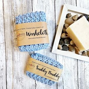 SET Suddy Buddy Soap Saver & Washcloth Cotton N' Kandi, Handmade Crochet